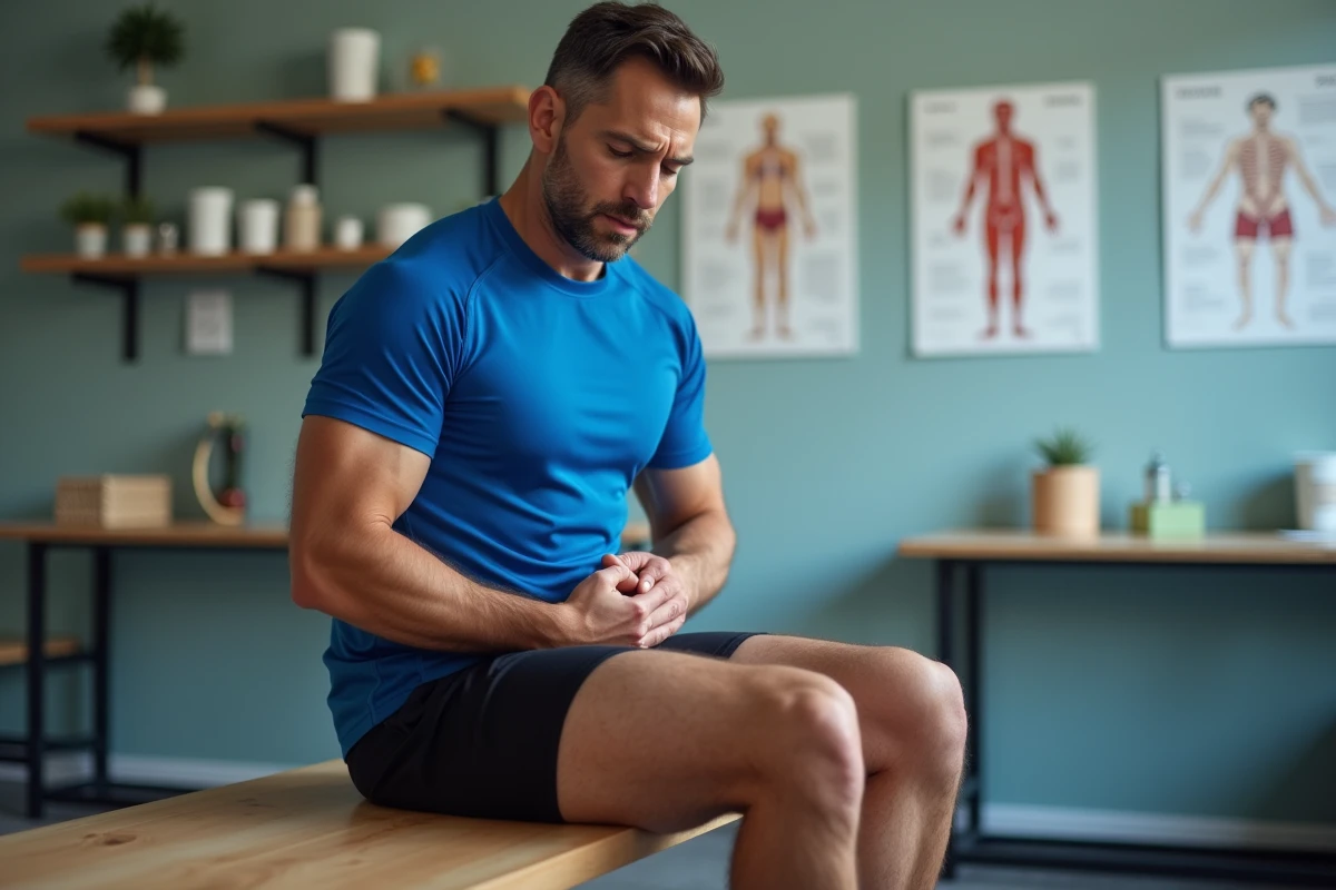 Athlète assis dans une clinique sportive en pleine forme