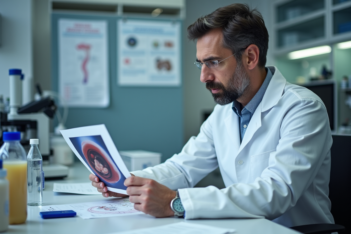 Chercheur en laboratoire étudiant une image de fetus