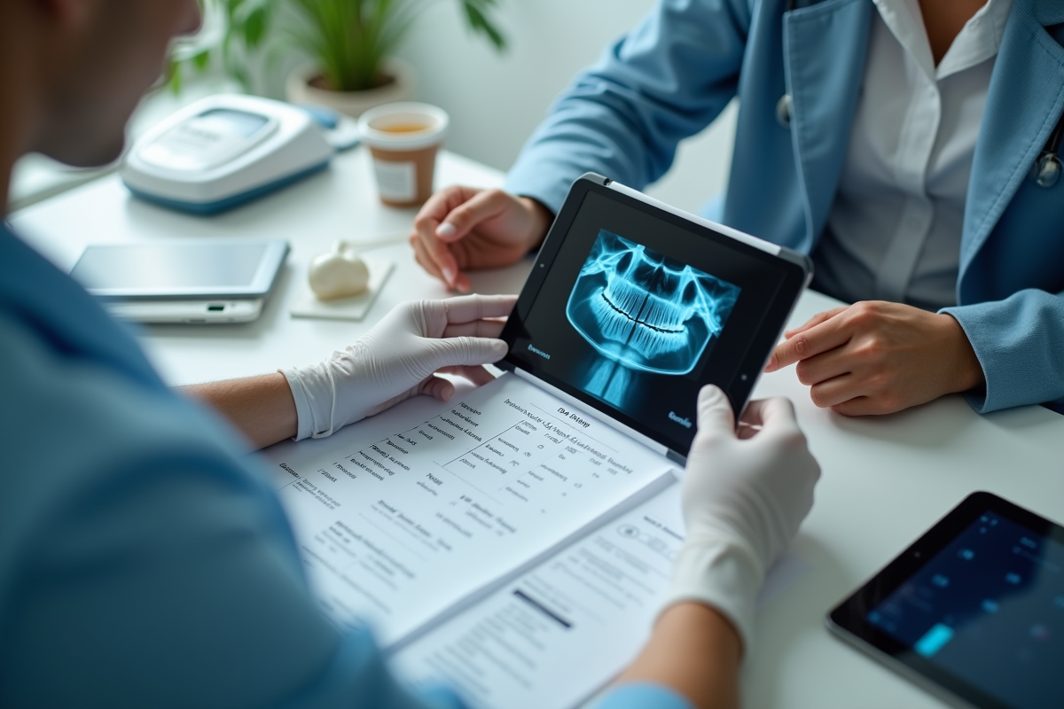 Dentiste et patient discutant plan de traitement dentaire