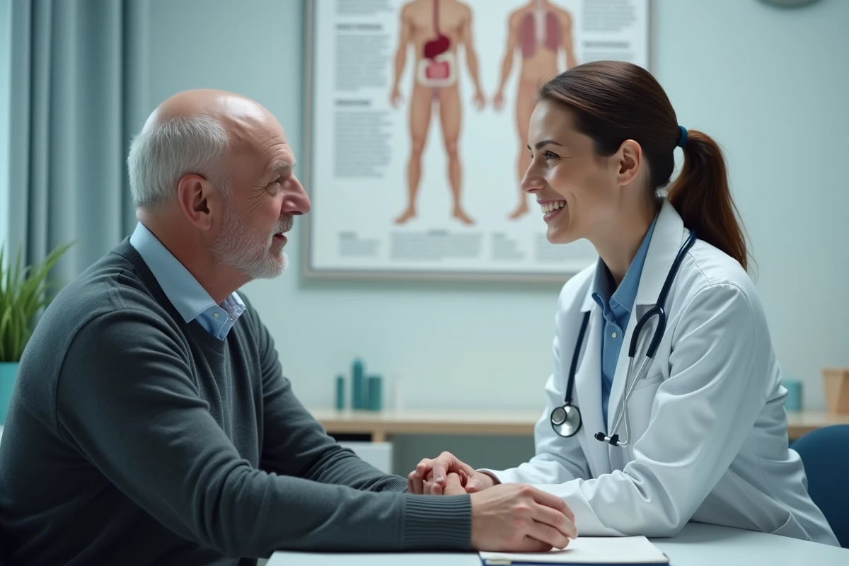 Adulte consultant un gastroentérologue pour des troubles digestifs, selles mousseuses et douleurs abdominales
