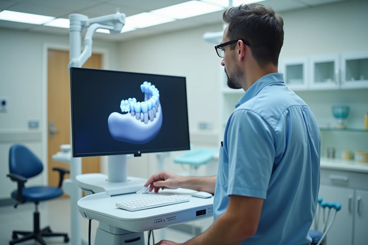 Dentiste utilisant un scanner dentaire numérique dans une salle de soins