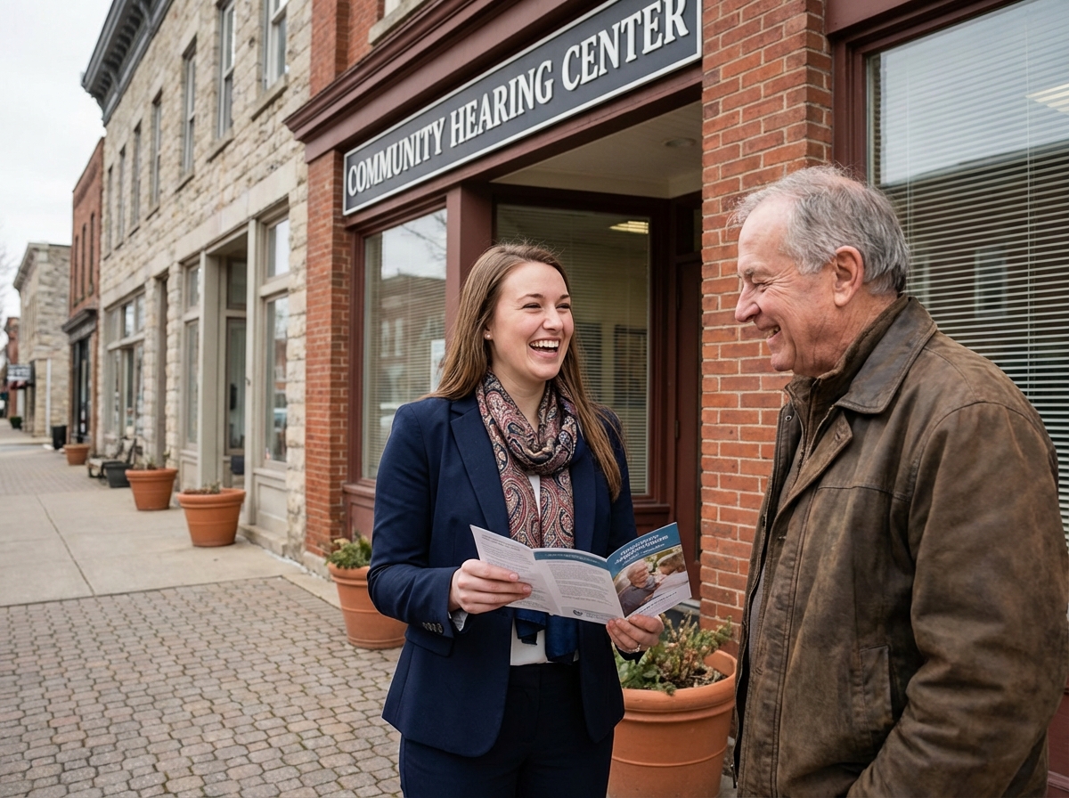 Jeune femme souriante devant un centre d
