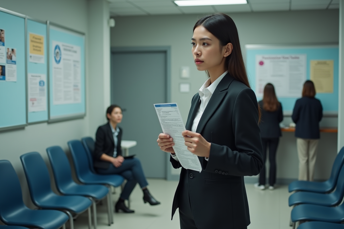 Jeune femme fatiguée dans une salle d