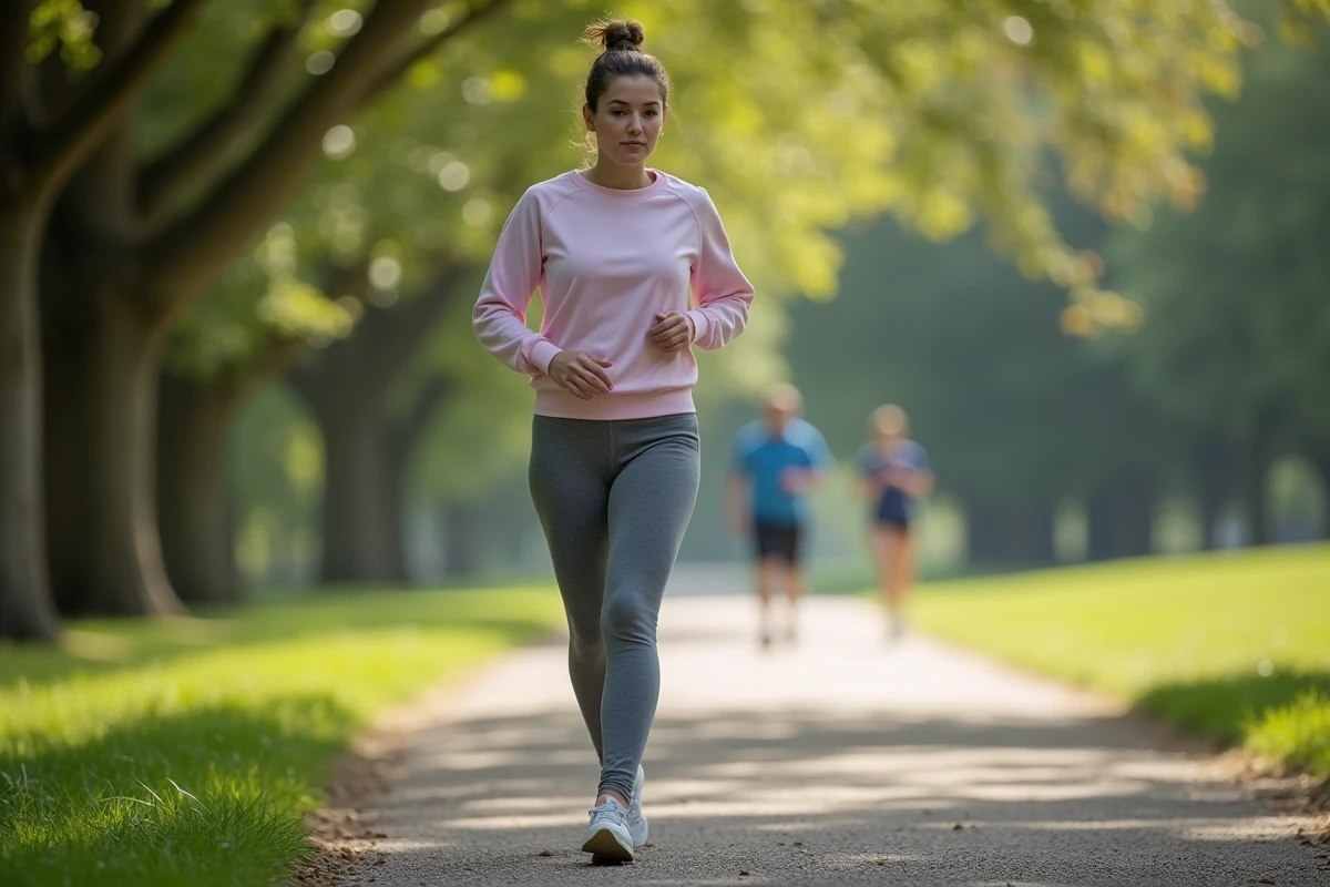 Jeune femme en jogging dans un parc calme et verdoyant