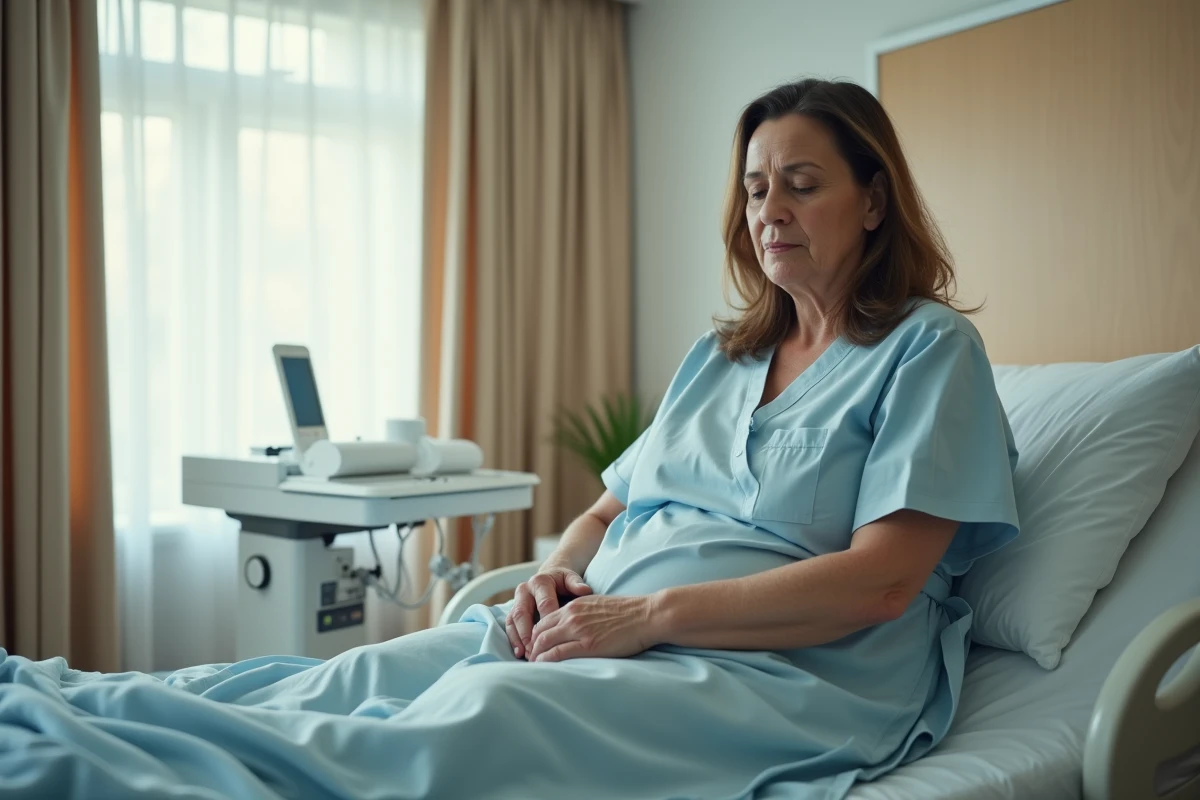 Femme d'âge moyen dans une chambre de récupération hospitalière