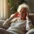 Femme senior pensive dans un salon lumineux