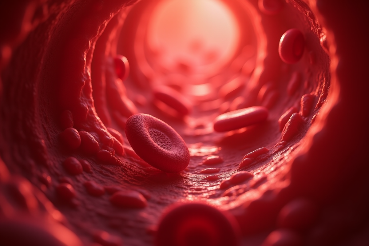Globules rouges circulant dans un vaisseau sanguin lumineux