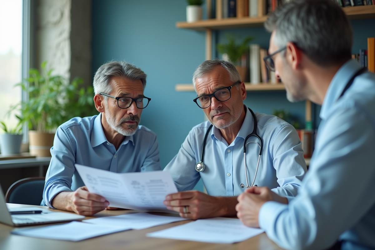 Homme discutant avec un médecin autour de résultats de tests