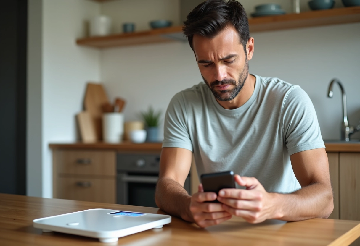 Homme utilisant son smartphone pour consulter ses mesures de santé