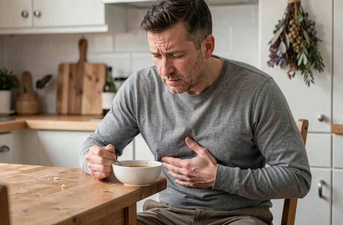 Homme souffrant d'une réaction allergique après avoir consommé un aliment contenant des oignons non détectés sur l'étiquette