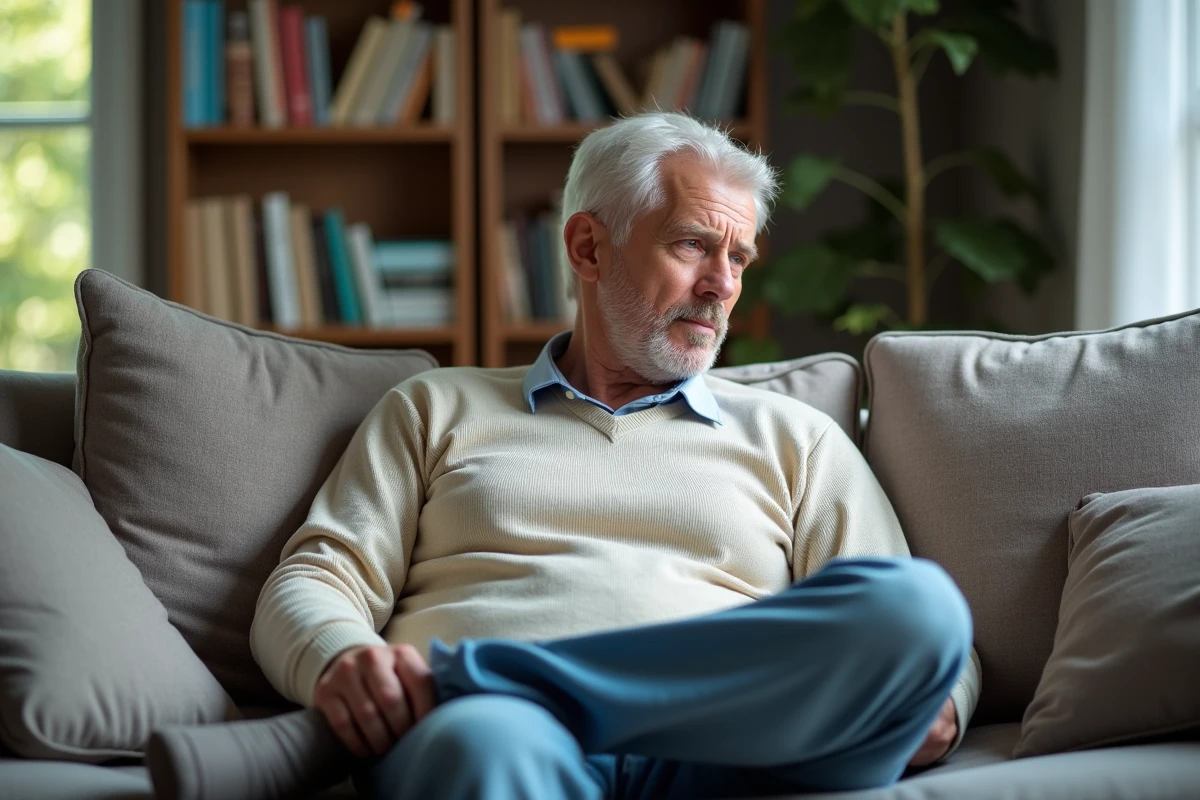 Homme dans le salon en pleine réflexion