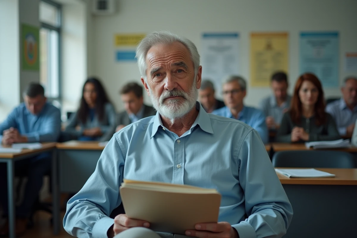 Homme âgé attend dans un bureau de sécurité sociale