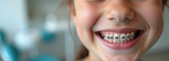Adolescent souriant avec appareils dentaires en cabinet dentaire