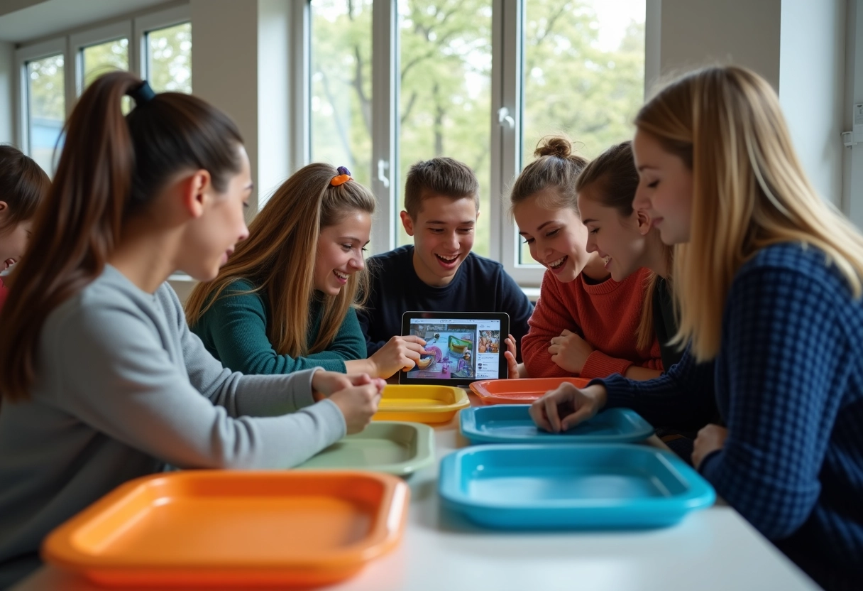 Jeunes lycéens discutant autour d