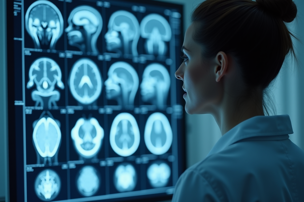 Professionnel médical analysant des scans IRM du cerveau