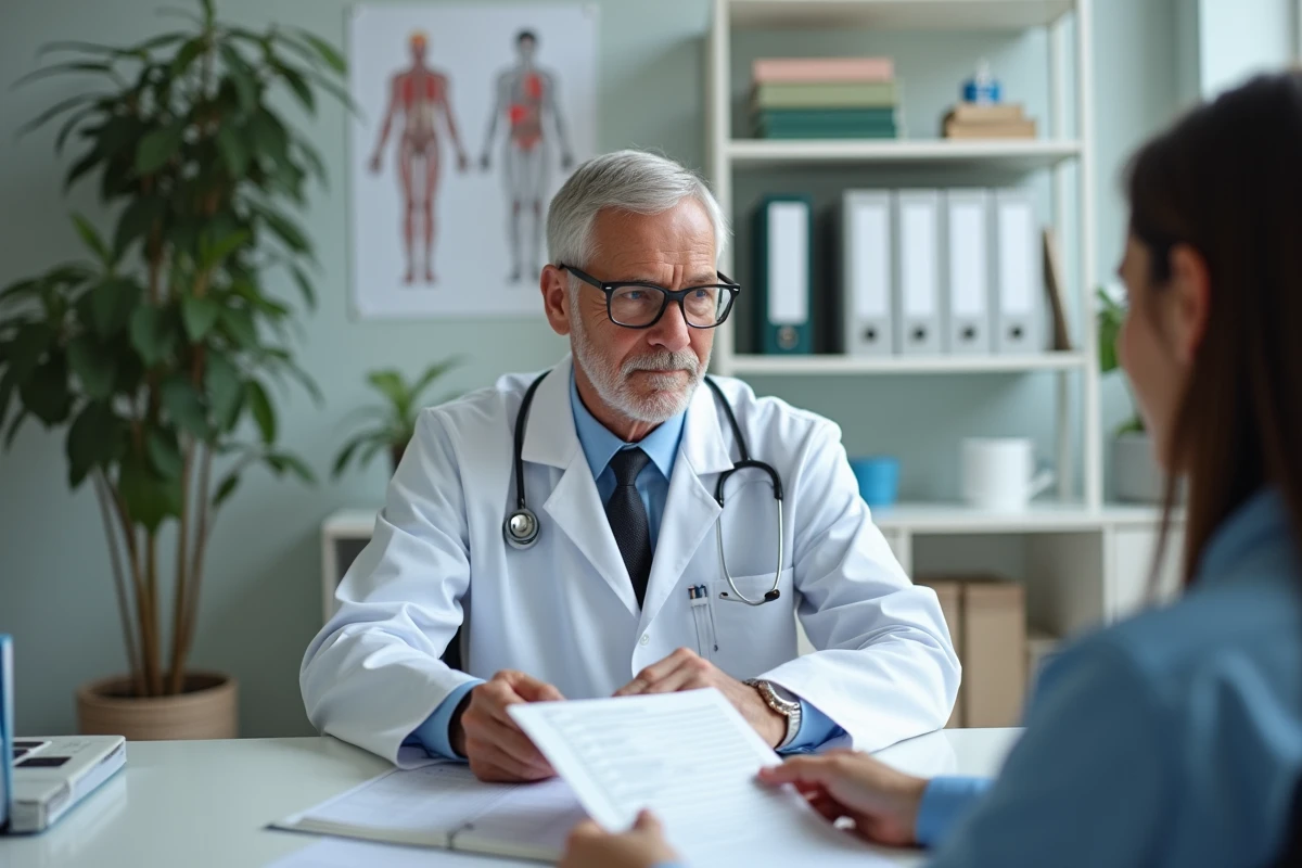 Medecin examinant un carnet de symptomes lors d