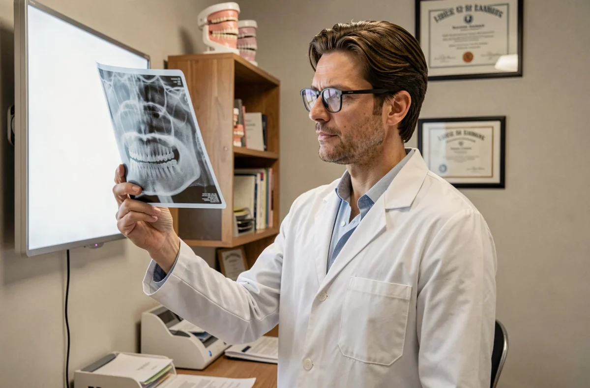 Nicolas Davin, orthodontiste, analyse une radiographie panoramique dans son cabinet du Puy-de-Dôme