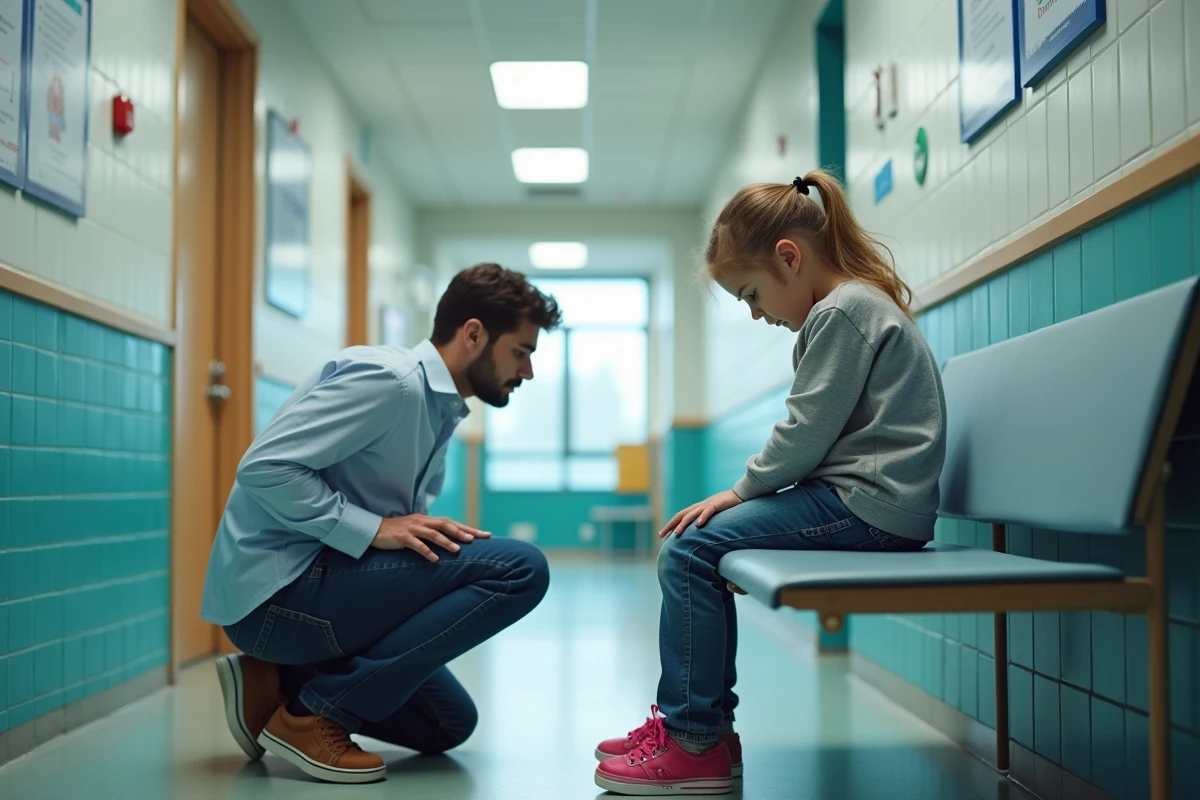 Père inquiet avec sa fille à l