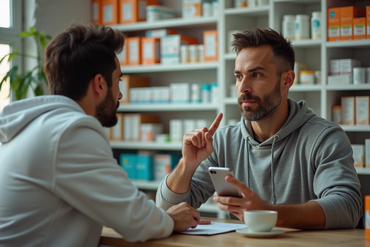 Voyageur demandant de l'aide à un pharmacien local pour soulager une douleur de dent de sagesse à l'étranger