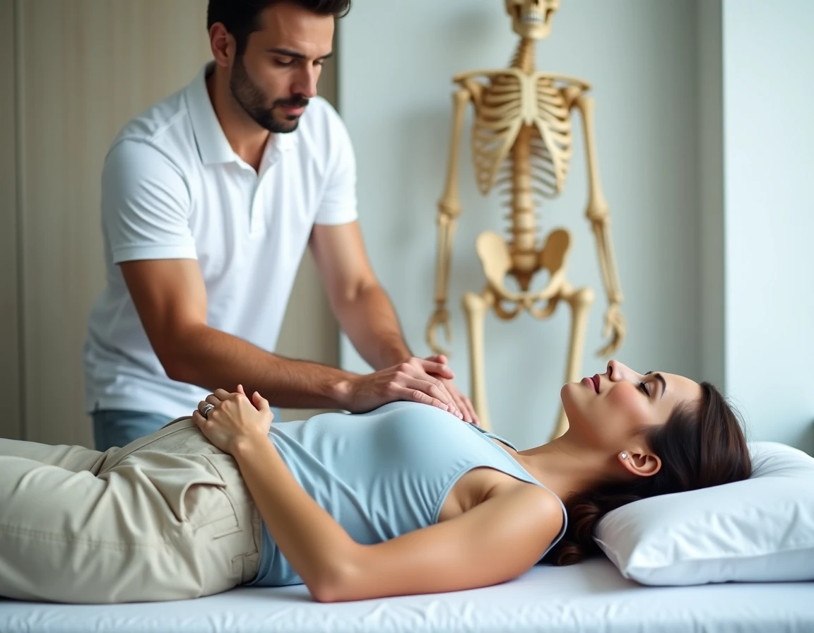 Séance de kinésithérapie pour traiter une côte déplacée et réduire le cycle douleur-angoisse