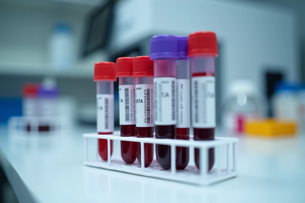 Tubes de prélèvement sanguin en laboratoire pour analyse biologique incluant le dosage des LDH